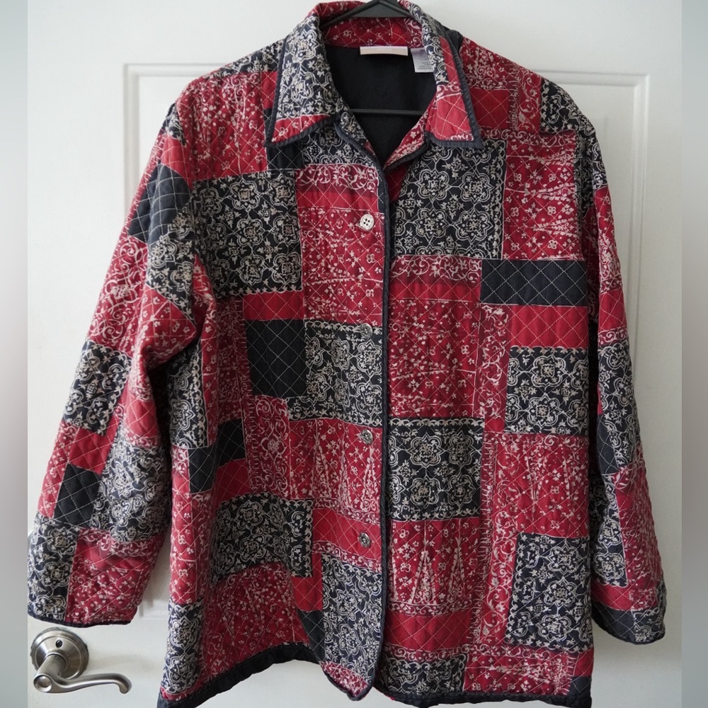 Alfred Dunner Patchwork Quilted Jacket - Red and Black